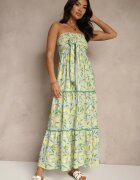 lovery Rochie verde închis decorată cu fundă și cu imprimeu de lămâi Galionea