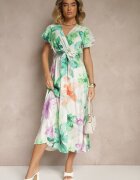 lovery Rochie Verde închis Tip plic cu Cordon cu Imprimeu floral Redellira