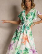 lovery Rochie Verde închis Tip plic cu Cordon cu Imprimeu floral Redellira