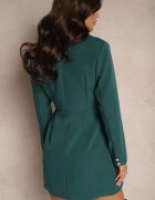 lovery Rochie Verde închisă cu croială tip sacou cambrată decorată cu mini trenă Besilaine