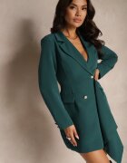 lovery Rochie Verde închisă cu croială tip sacou cambrată decorată cu mini trenă Besilaine