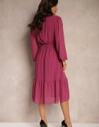 lovery Rochie Violet cu Aplicații cu guler înalt și cu Elastic în Talie Lilora