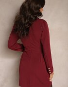 lovery Rochie Vișiniu închis cu Viscoză și Decolteu Petrecut cu Butoni Decorativi Ellanaris