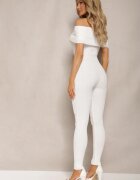 lovery Salopetă Albă Mulată din Material Elastic cu Decolteu Spaniol Pharasia