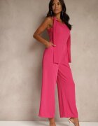 lovery Salopetă Fucsia Wide Leg cu legătură decorativă la gât Silelia