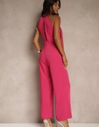lovery Salopetă Fucsia Wide Leg cu legătură decorativă la gât Silelia