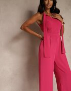 lovery Salopetă Fucsia Wide Leg cu legătură decorativă la gât Silelia