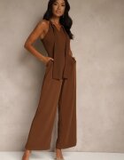 lovery Salopetă Maro Wide Leg cu legătură decorativă la Gât Silelia