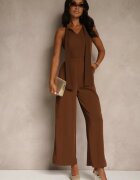 lovery Salopetă Maro Wide Leg cu legătură decorativă la Gât Silelia