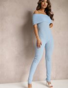 lovery Salopetă Mulată Albastru deschis din Material Elastic cu Decolteu Spaniol Pharasia