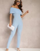 lovery Salopetă Mulată Albastru deschis din Material Elastic cu Decolteu Spaniol Pharasia