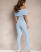 lovery Salopetă Mulată Albastru deschis din Material Elastic cu Decolteu Spaniol Pharasia