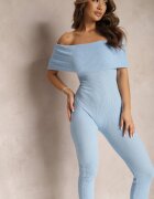 lovery Salopetă Mulată Albastru deschis din Material Elastic cu Decolteu Spaniol Pharasia