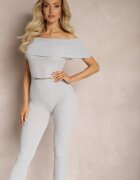 lovery Salopetă Mulată Gri din Material Elastic cu Decolteu Spaniol Pharasia
