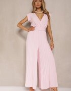 lovery Salopetă petrecută roz Wide Leg decorată cu pliuri și o curea cu cataramă Salirella