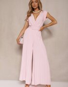 lovery Salopetă petrecută roz Wide Leg decorată cu pliuri și o curea cu cataramă Salirella
