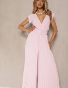 lovery Salopetă petrecută roz Wide Leg decorată cu pliuri și o curea cu cataramă Salirella