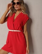 lovery Salopetă Roșie Cambrată cu elastic în talie și decolteu petrecut Nansilyne