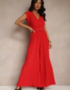 lovery Salopetă Roșie Petrecută Wide Leg Decorată cu pliuri și curea cu cataramă Salirella