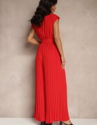 lovery Salopetă Roșie Petrecută Wide Leg Decorată cu pliuri și curea cu cataramă Salirella