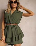 lovery Salopetă Verde închis cu suprapunere care imită o fustă și guler Norinivia