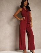 lovery Salopetă Visinie Wide Leg cu Legătură Decorativă la Gât Silelia