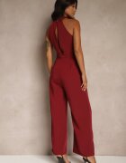 lovery Salopetă Visinie Wide Leg cu Legătură Decorativă la Gât Silelia