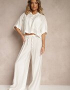 lovery Set Alb din Viscoză Croială Oversize Cămașă și Pantaloni Dovaraella