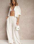 lovery Set Alb din Viscoză Croială Oversize Cămașă și Pantaloni Dovaraella
