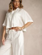 lovery Set Alb din Viscoză Croială Oversize Cămașă și Pantaloni Dovaraella