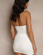 lovery Set Alb din Viscoză Top Bandeau și Fustă Decorate cu Catarame Miraniela