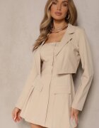 lovery Set Bej Rochie cu Elastic și Sacou Scurt Sepenillea