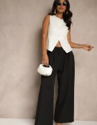 lovery Set costum Alb-Negru Pantaloni largi și Vestă Ziorene
