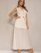 lovery Set Elegant Bej Vestă și Fustă Evazată Werani