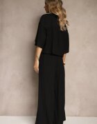 lovery Set Negru din Viscoză cu croială Oversize Cămașă și Pantaloni Dovaraella