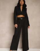 lovery Set Negru Pantaloni Largi și Sacou Scurt cu Cupe Întărite Liovea