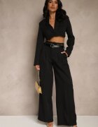 lovery Set Negru Pantaloni Largi și Sacou Scurt cu Cupe Întărite Liovea