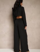 lovery Set Negru Pantaloni Largi și Sacou Scurt cu Cupe Întărite Liovea