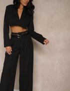 lovery Set Negru Pantaloni Largi și Sacou Scurt cu Cupe Întărite Liovea