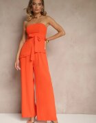 lovery Set Portocaliu Pantaloni cu croială largă și Bluză asimetrică Ralinessa