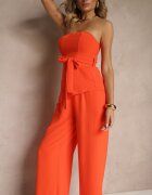 lovery Set Portocaliu Pantaloni cu croială largă și Bluză asimetrică Ralinessa