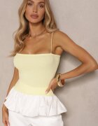 lovery Top Galben din Material Striat Decorat cu Volan Aluossa