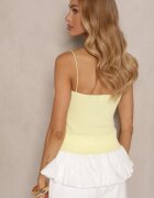 lovery Top Galben din Material Striat Decorat cu Volan Aluossa