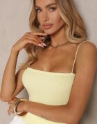 lovery Top Galben din Material Striat Decorat cu Volan Aluossa