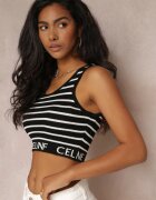 lovery Top Negru în dungi cu croială scurtă Lorianna