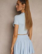 lovery Tricou Albastru deschis Mulat din Viscoză tip Crop Top Folaviela