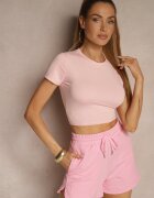 lovery Tricou Cambrat Roz din Viscoză croială Crop Top Folaviela