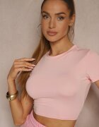 lovery Tricou Cambrat Roz din Viscoză croială Crop Top Folaviela