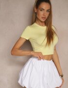 lovery Tricou mulat crop top galben din viscoză Folaviela