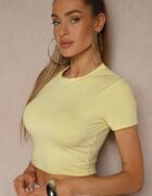 lovery Tricou mulat crop top galben din viscoză Folaviela